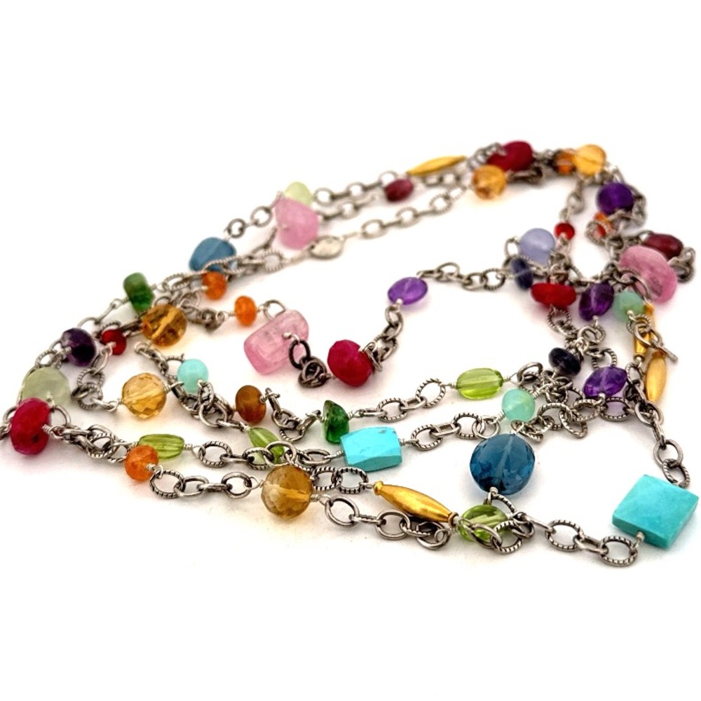 Laura Gibson 22K gold 925 Sterling precious & semi-precious gemstones necklace